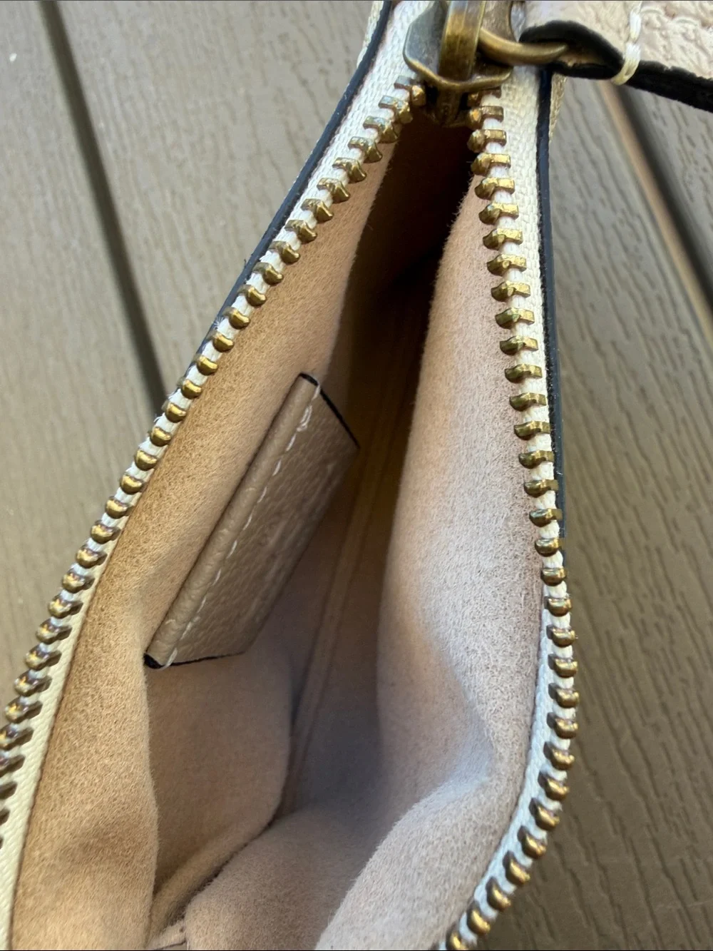 Inspired Beige Monogram Canvas Key Pouch with Gold Clip